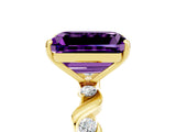 Yellow gold Emerald Cut Amethyst Solitaire Twisted Band with Round  Accents and Prong Setting_17