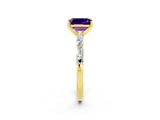 Yellow gold Emerald Cut Amethyst Solitaire with Side Baguettes and Channel Set Band_2