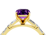 Yellow gold Emerald Cut Amethyst Solitaire with Side Baguettes and Channel Set Band_4