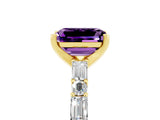 Yellow gold Emerald Cut Amethyst Solitaire with Side Baguettes and Channel Set Band_5