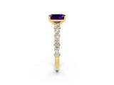 Yellow gold Emerald Cut Amethyst Solitaire with Side Stones, Pave Band, Four-Prong Setting_50