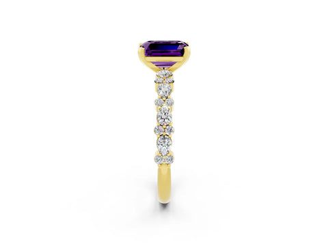Yellow gold Emerald Cut Amethyst Solitaire with Side Stones, Pave Band, Four-Prong Setting_50