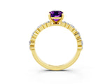 Yellow gold Emerald Cut Amethyst Solitaire with Side Stones, Pave Band, Four-Prong Setting_51