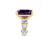 Yellow gold Emerald Cut Amethyst Solitaire with Side Stones, Pave Band, Four-Prong Setting_53