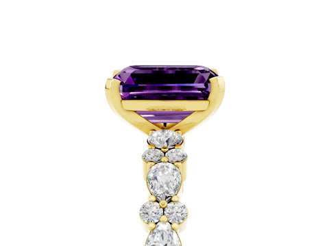 Yellow gold Emerald Cut Amethyst Solitaire with Side Stones, Pave Band, Four-Prong Setting_53