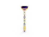 Yellow gold Emerald Cut Amethyst Solitaire with Side Stones on a Pavé Band and Four-Prong Setting_2