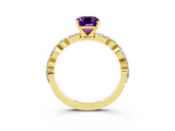 Yellow gold Emerald Cut Amethyst Solitaire with Side Stones on a Pavé Band and Four-Prong Setting_3