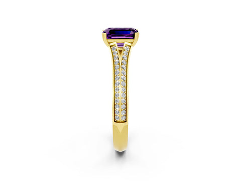 Yellow gold Emerald Cut Amethyst Split Shank Engagement Ring with Pavé Band_2