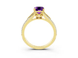 Yellow gold Emerald Cut Amethyst Split Shank Engagement Ring with Pavé Band_3