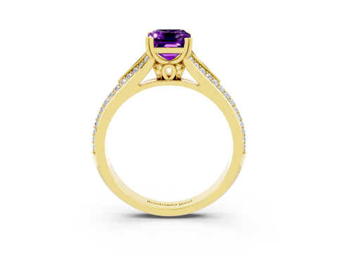 Yellow gold Emerald Cut Amethyst Split Shank Engagement Ring with Pavé Band_3