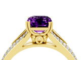 Yellow gold Emerald Cut Amethyst Split Shank Engagement Ring with Pavé Band_4