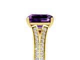 Yellow gold Emerald Cut Amethyst Split Shank Engagement Ring with Pavé Band_5