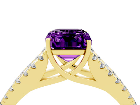 Yellow gold Emerald Cut Amethyst Split Shank Pavé Engagement Ring with Four-Prong Setting_16
