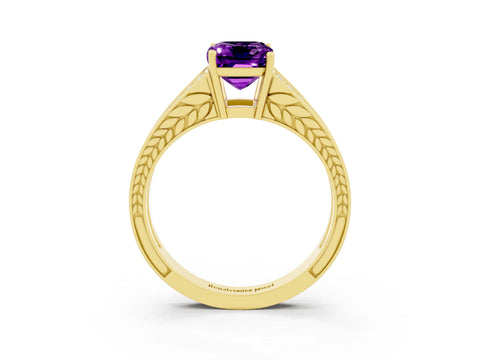 Yellow gold Emerald Cut Amethyst Split Shank Ring with Pavé Band and Four-Prong Setting_3