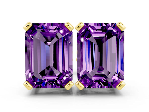 Yellow gold Emerald Cut Amethyst Stud Earrings
