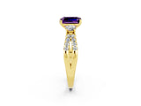 Yellow gold Emerald Cut Amethyst Three-Stone Ring with Pavé Split Shank and Four-Prong Setting_2