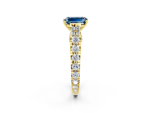 Yellow gold Emerald Cut Aquamarine Classic Solitaire Ring with Pavé Band and Four-Prong Setting_2