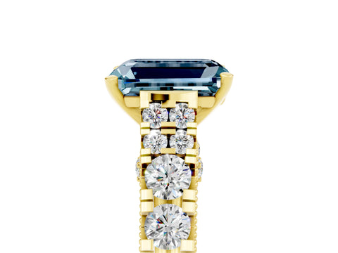 Yellow gold Emerald Cut Aquamarine Classic Solitaire Ring with Pavé Band and Four-Prong Setting_5