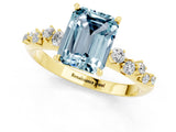 Yellow gold Emerald Cut Aquamarine Cluster Side Stone Solitaire Ring with Prong Setting_25