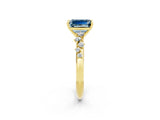 Yellow gold Emerald Cut Aquamarine Cluster Side Stone Solitaire Ring with Prong Setting_26