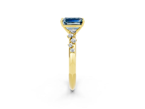 Yellow gold Emerald Cut Aquamarine Cluster Side Stone Solitaire Ring with Prong Setting_26