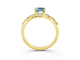 Yellow gold Emerald Cut Aquamarine Cluster Side Stone Solitaire Ring with Prong Setting_27