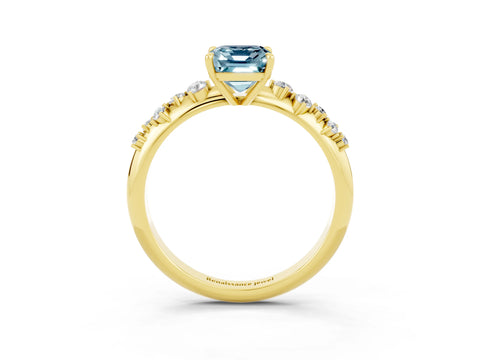 Yellow gold Emerald Cut Aquamarine Cluster Side Stone Solitaire Ring with Prong Setting_27