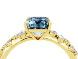 Yellow gold Emerald Cut Aquamarine Cluster Side Stone Solitaire Ring with Prong Setting_28