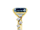 Yellow gold Emerald Cut Aquamarine Cluster Side Stone Solitaire Ring with Prong Setting_29