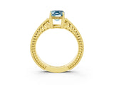 Yellow gold Emerald Cut Aquamarine Engagement Ring with Milgrain Channel Set Band and Prong Setting_3