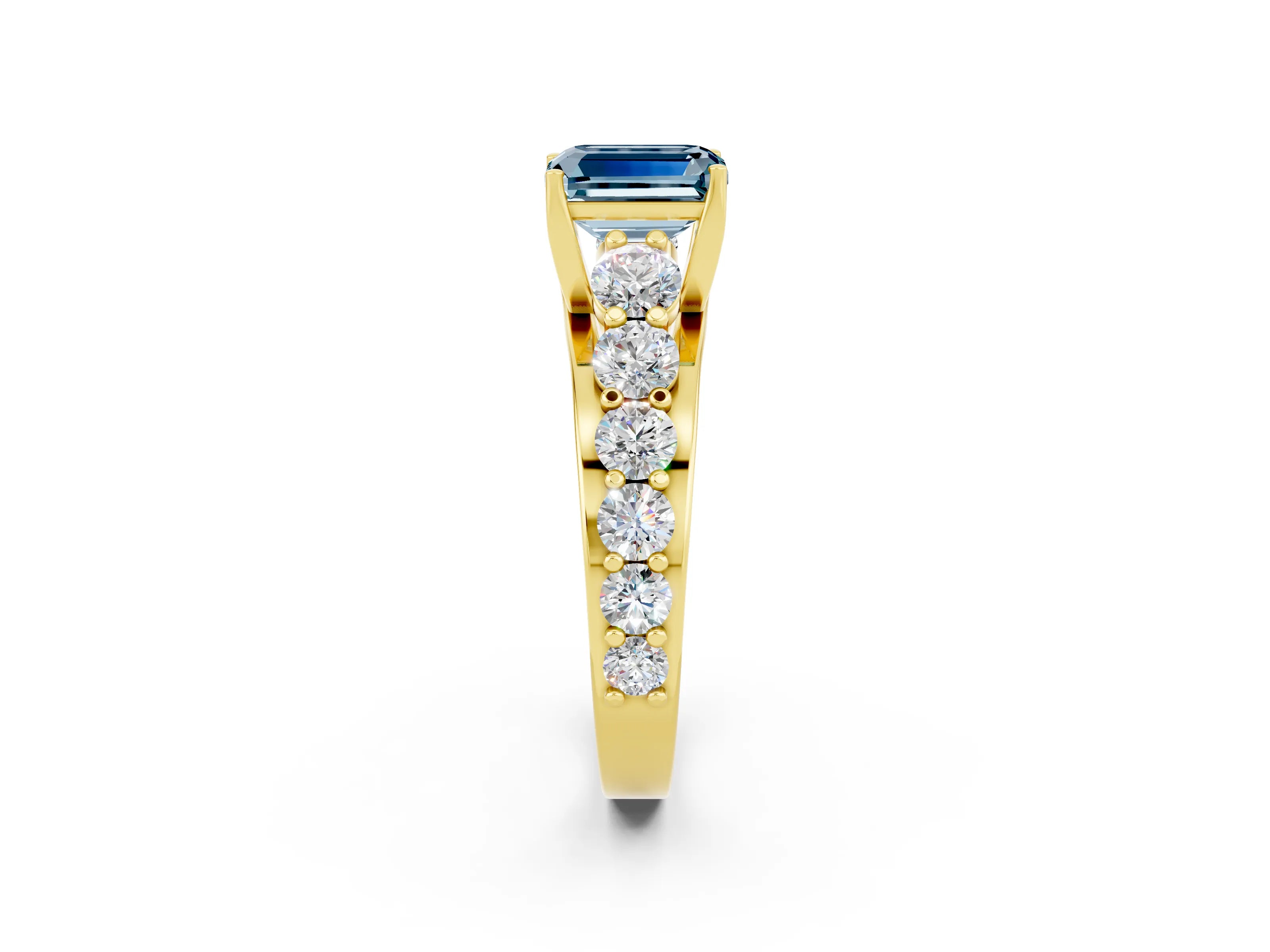Yellow gold Emerald Cut Aquamarine Engagement Ring with Pavé Band and Four-Prong Setting_2