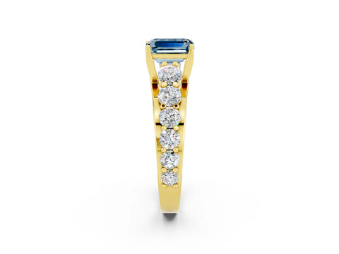 Yellow gold Emerald Cut Aquamarine Engagement Ring with Pavé Band and Four-Prong Setting_2