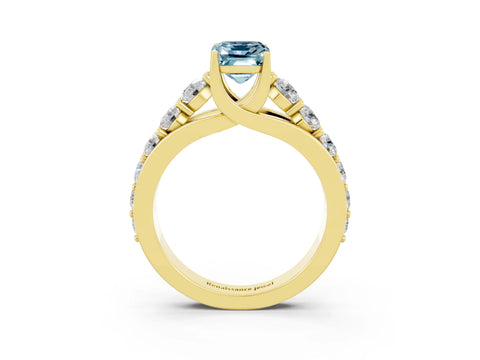 Yellow gold Emerald Cut Aquamarine Engagement Ring with Pavé Band and Four-Prong Setting_3