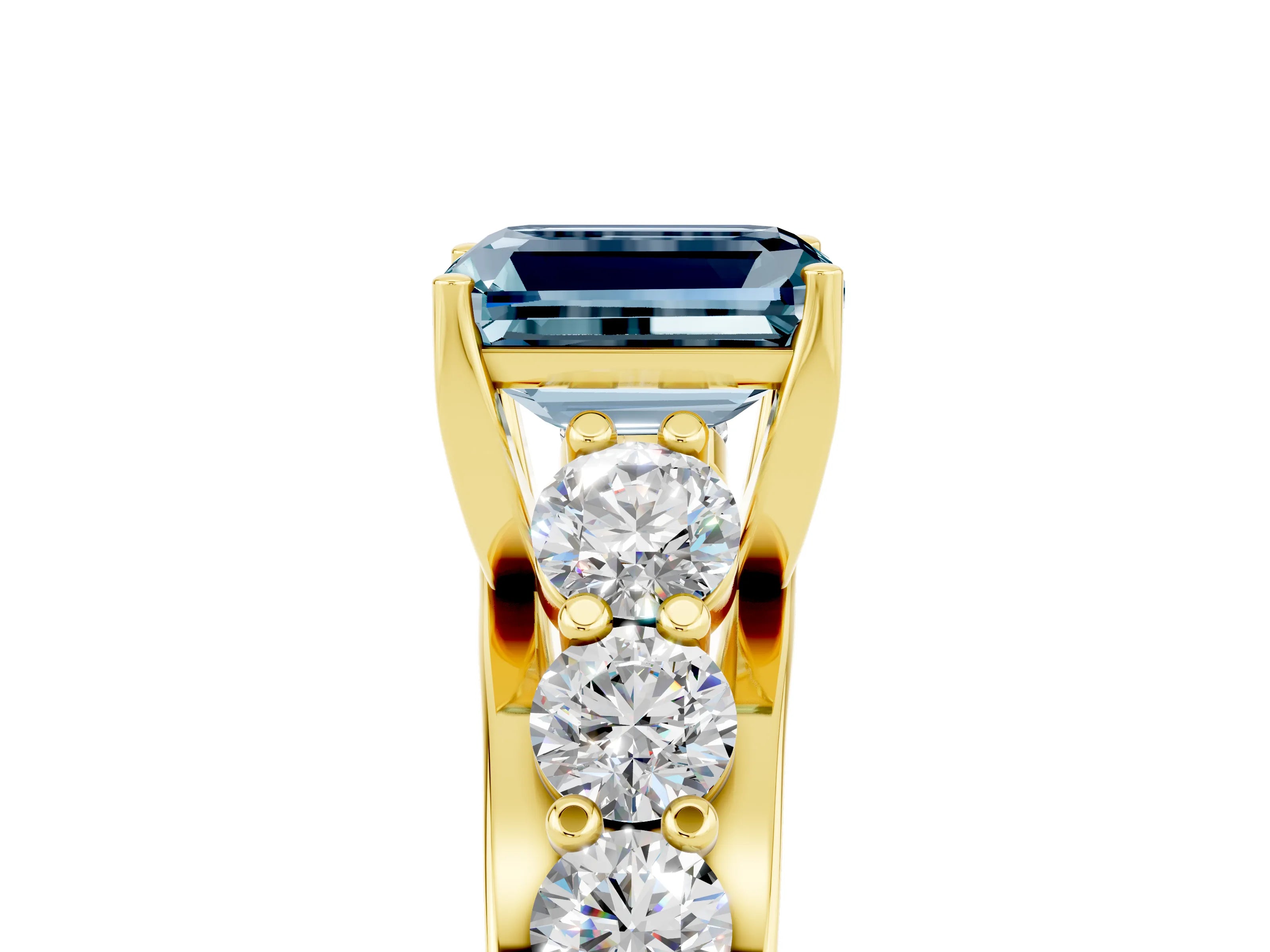 Yellow gold Emerald Cut Aquamarine Engagement Ring with Pavé Band and Four-Prong Setting_5