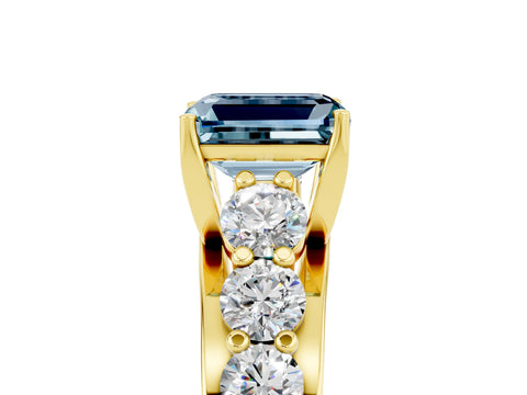 Yellow gold Emerald Cut Aquamarine Engagement Ring with Pavé Band and Four-Prong Setting_5