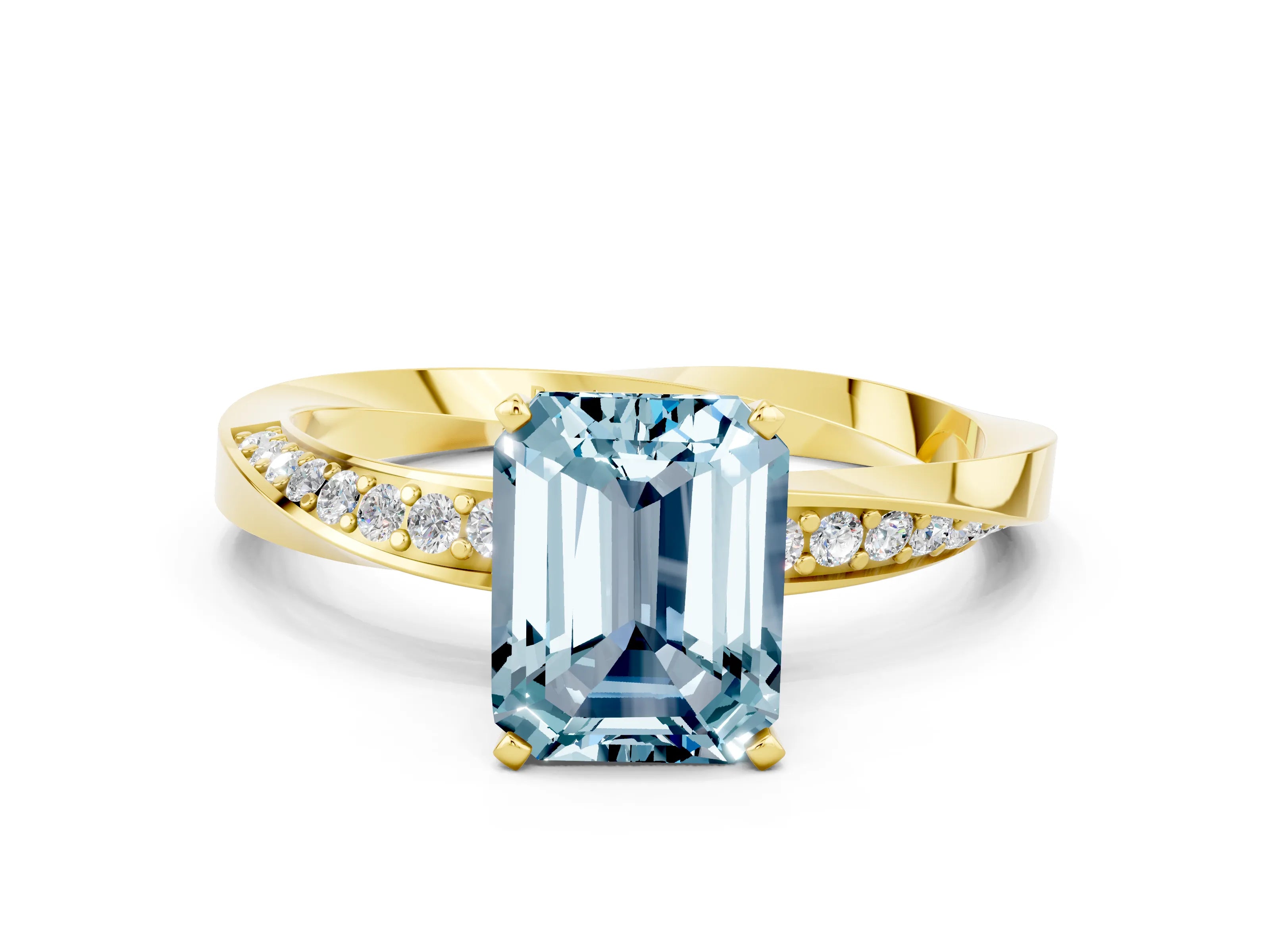 Yellow gold Emerald Cut Aquamarine Engagement Ring with Side Stone Accents and Four-Prong Setting_27