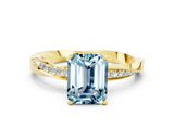 Yellow gold Emerald Cut Aquamarine Engagement Ring with Side Stone Accents and Four-Prong Setting_27