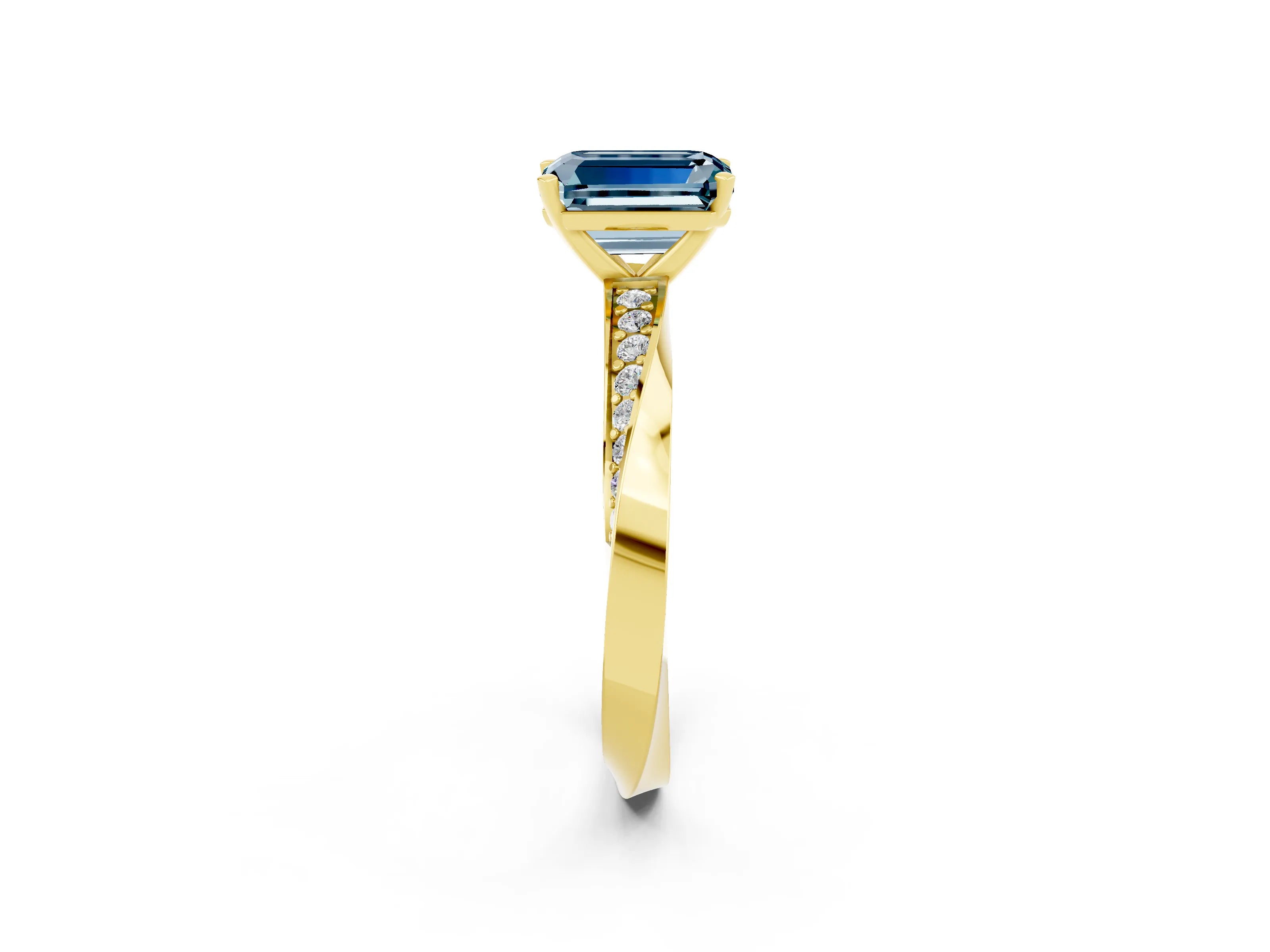 Yellow gold Emerald Cut Aquamarine Engagement Ring with Side Stone Accents and Four-Prong Setting_29