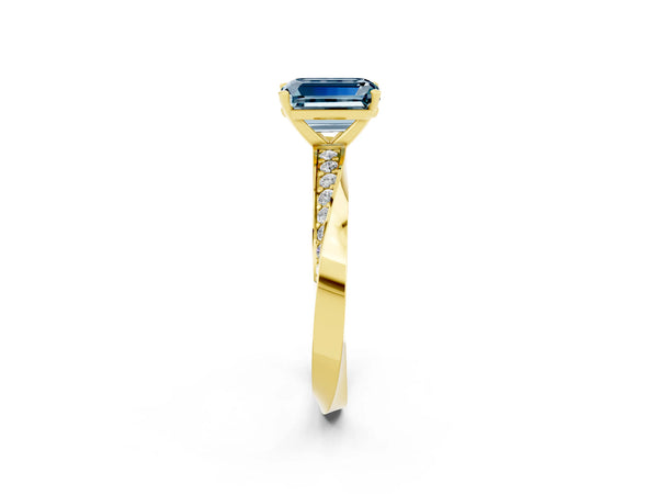 Yellow gold Emerald Cut Aquamarine Engagement Ring with Side Stone Accents and Four-Prong Setting