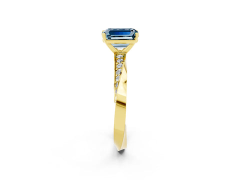 Yellow gold Emerald Cut Aquamarine Engagement Ring with Side Stone Accents and Four-Prong Setting_29