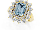 Yellow gold Emerald Cut Aquamarine Floral Double Halo Engagement Ring with Prong Setting_13