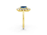 Yellow gold Emerald Cut Aquamarine Floral Double Halo Engagement Ring with Prong Setting_14
