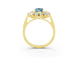 Yellow gold Emerald Cut Aquamarine Floral Double Halo Engagement Ring with Prong Setting_15