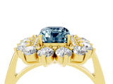Yellow gold Emerald Cut Aquamarine Floral Double Halo Engagement Ring with Prong Setting_16