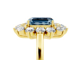 Yellow gold Emerald Cut Aquamarine Floral Double Halo Engagement Ring with Prong Setting_17