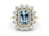 Yellow gold Emerald Cut Aquamarine Floral Double Halo Engagement Ring with Prong Setting_60
