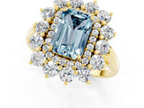 Yellow gold Emerald Cut Aquamarine Floral Double Halo Engagement Ring with Prong Setting_61