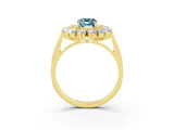 Yellow gold Emerald Cut Aquamarine Floral Double Halo Engagement Ring with Prong Setting_63