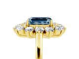 Yellow gold Emerald Cut Aquamarine Floral Double Halo Engagement Ring with Prong Setting_65