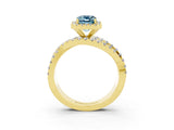 Yellow gold Emerald Cut Aquamarine Halo Ring with Round Split Shank and Prong Setting_52